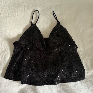 Black Sequin Camisole Top